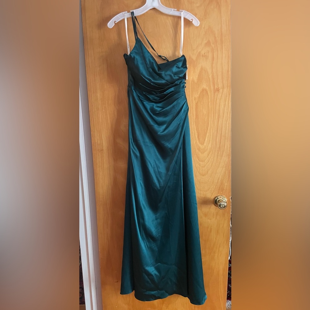 David's Bridal Charmeuse Draped One Shoulder Dress in Gem